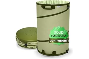 SLEEK GARDEN Collapsible -30 Gallon Canvas Garden Waste Bag -Pop-up Bucket Reusable Yard Leaf Bag Holder- Heavy Duty Hardshell Bottom – with Drain Holes for Lawn Pool Garden Camping Trash Debris Bag with Handles