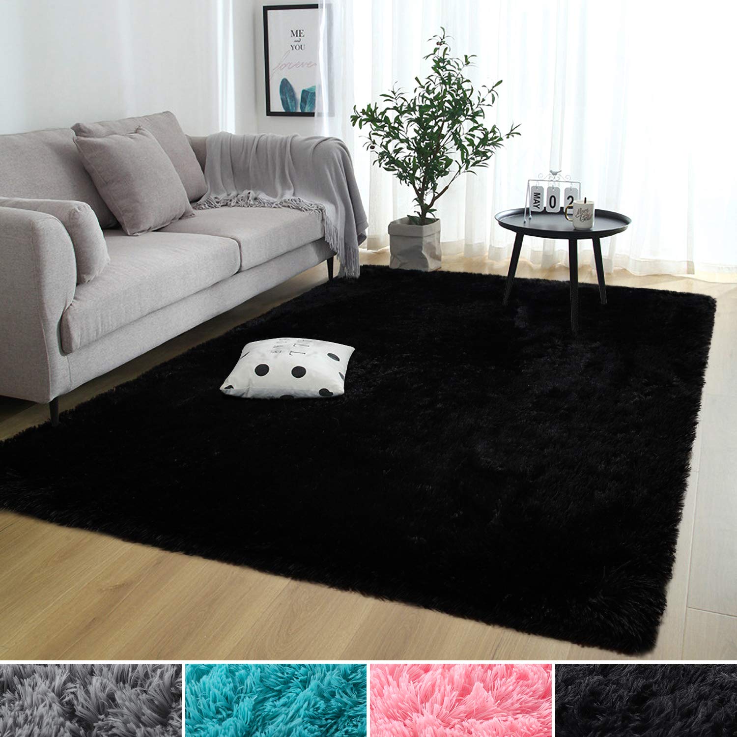 5 ft x 8 ft Rostyle Super Soft Fluffy Nursery Rug for Kids Teens Room Comfy Cute Floor Carpets Kids Playing Mat for Bedroom Living Room Home Decorate Area Rugs, 5 ft x 8 ft, Black
