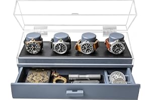 HOLME & HADFIELD Elevate Your Watch Collection with The Watch Deck Pro – Premium Watch Display Case for 4 Watches – Easy Access, Drawer & Leather Lining – Wooden Mens Watch Box & Watch Case – Lifetime Assurance