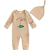 Ysfanwuxi Newborn Baby Boy Golf Outfit New to The Club Oneise Golf Romper Rib Knit Jumpsuit with Hat Fall Coming Home Outfit