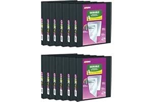 Avery Durable View Binder, 1" Slant Rings, 220 Sheet Capacity, 3 Ring Binder, 2 Pockets, 12 Case Pack Binders, PVC Free, Blac