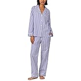 Bed Head PJs Womens Long Sleeve Notch Collar & Full Length Pants Sleepwear Pajama Set, Organic Cotton