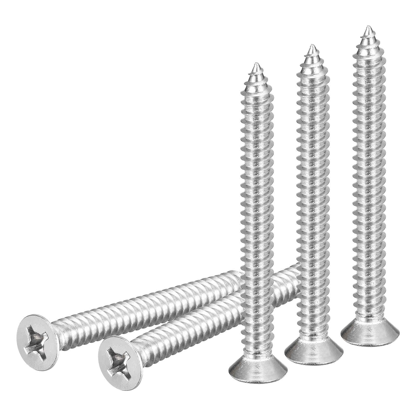 DTGN 10Pcs #14x2-1/2" Flat Head Wood Screws, 304 Stainless Steel Phillips Self Tapping Screws - Good for Woodworking, Furniture - Silver
