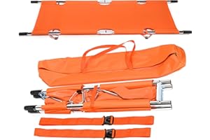 MERGENCY Folding Stretcher Made from Top Grade Aluminum Alloy Gurney Stretcher with Heavy Duty Handles Medical Stretcher with Rubber Feet Portable Stretcher for Patient Transport (Orange)