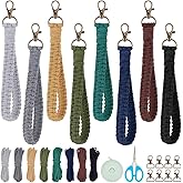 INFUNLY 8 Sets Macrame DIY Wristlet Keychain Kits with Update Instruction Macrame Cord Knotting Kits for Adults Beginners Boho Macrame Keychain Kit Includes Key Rings for Key Gift Macrame Beginners