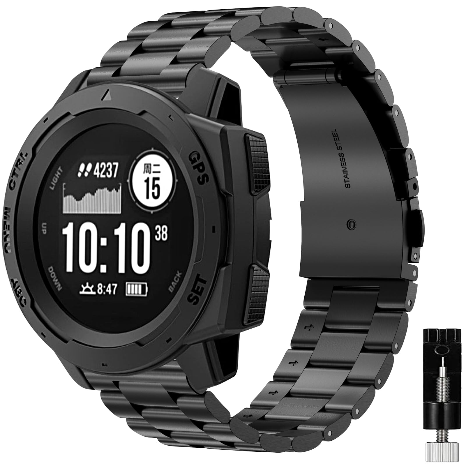 Metal Quick Release Stainless Steel Strap for Garmin Instinct 2 - Classic Business Style Compatible with Instinct Tide/Tactical