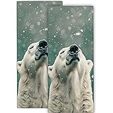 cromcu Polar Bear Hand Towel for 2 Pack,Bath Hand Towels for Bathroom Decorative Soft Absorbent Dish Towels for Kitchen, Gym, Hotel, Spa, Sport Home Decor Gifts, 14.5x28 Inch