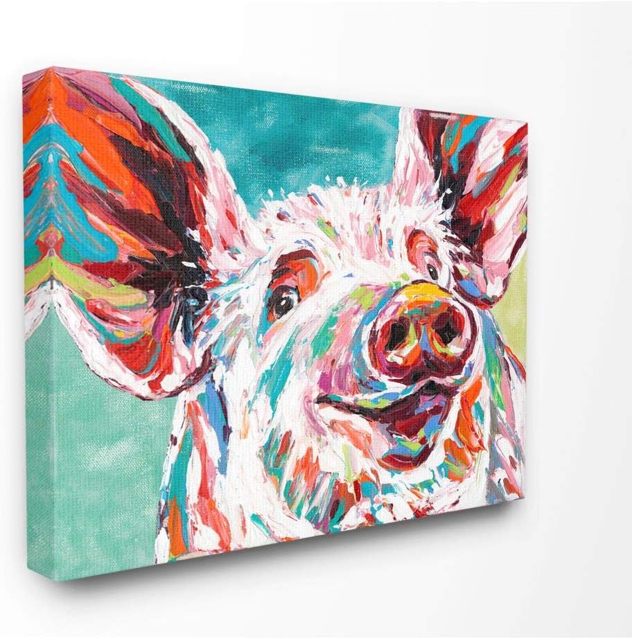 Paintings - Stupell Industries Brightly Painted Pig Canvas Wall Art, 30 x 40, Multi-Color, Design By Artist Carolee Vitaletti