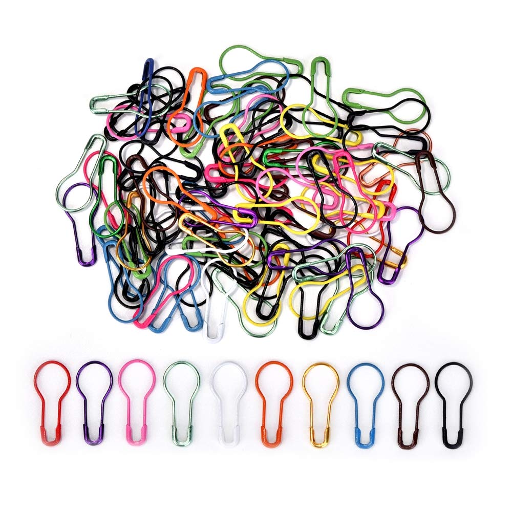 100 Pieces Metal Stitch Markers for Knitting, 0.87 Inch Colorful Bulb Stitch Markers, Assorted Pear Shaped Safety Pins for Crafting,Sewing Clothing and Crocheting.