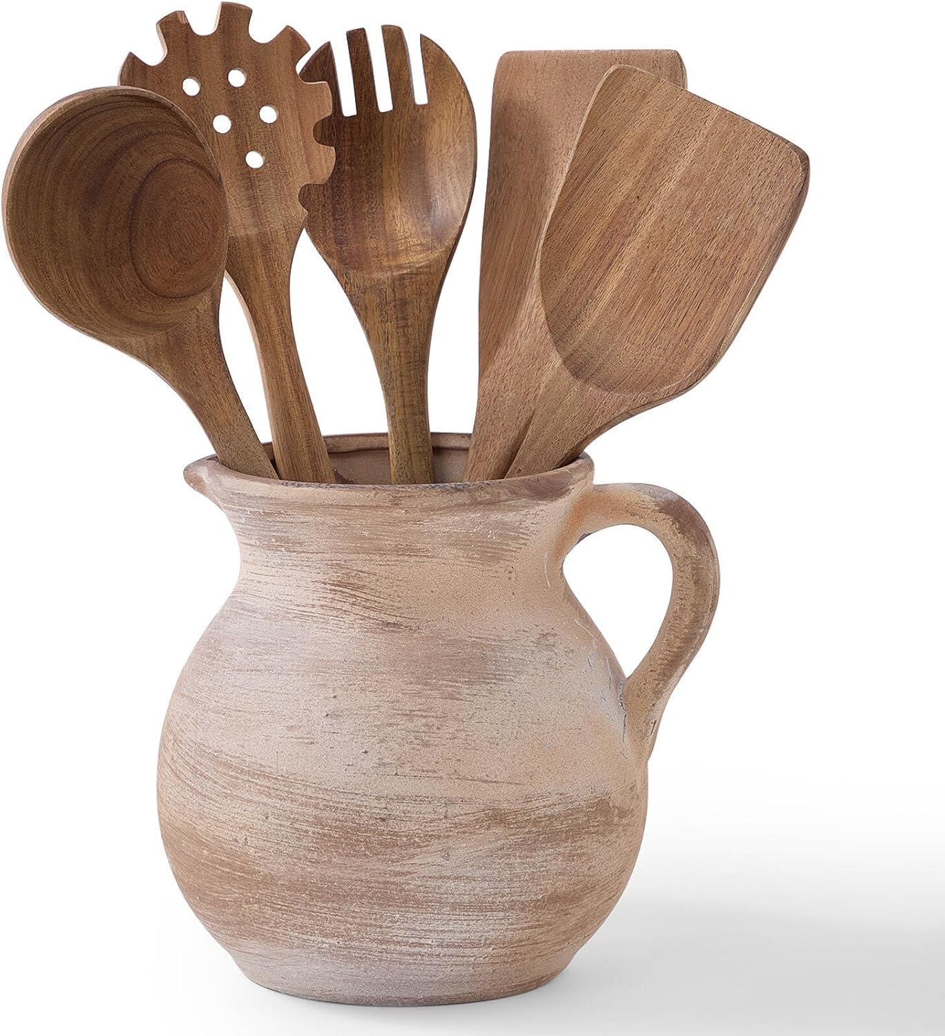 Photo 1 of MIYUKI Rustic Kitchen Utensil Holder - 7.6 Inch Ceramic Utensil Crock for Countertop, Vintage Kitchen Counter Decor