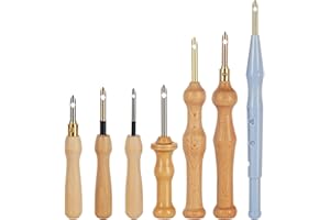 JOYIBAY 7pcs Embroidery Punch Needle, Wooden Handle Punch Needle Rug Hooking Tool Complete Set, Embroidery Pens for Stitching DIY Craft Embellishment