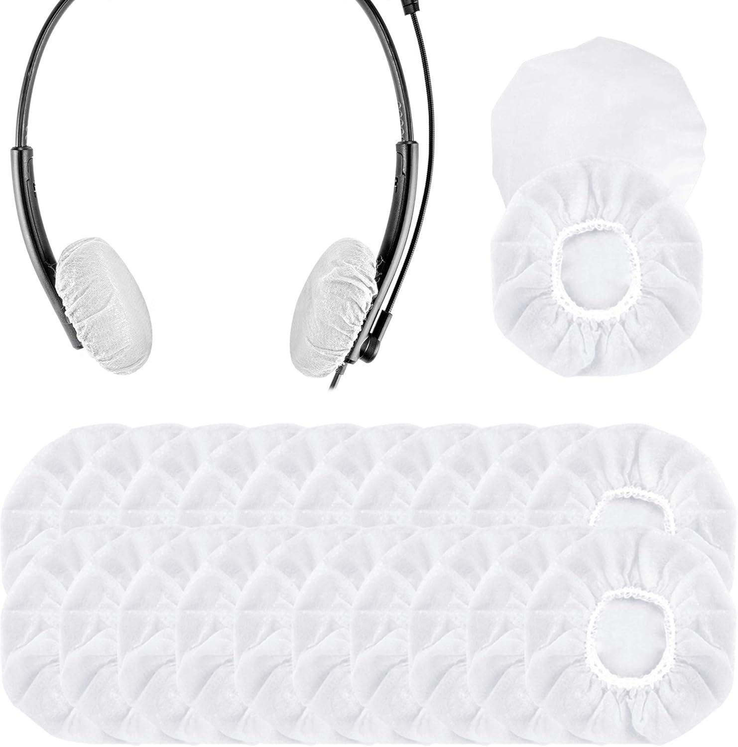 Geekria 100 works Disposable Headphones Ear Cover for Small Call Center Headset Earcup Stretchable Sanitary Ear Pads Cover