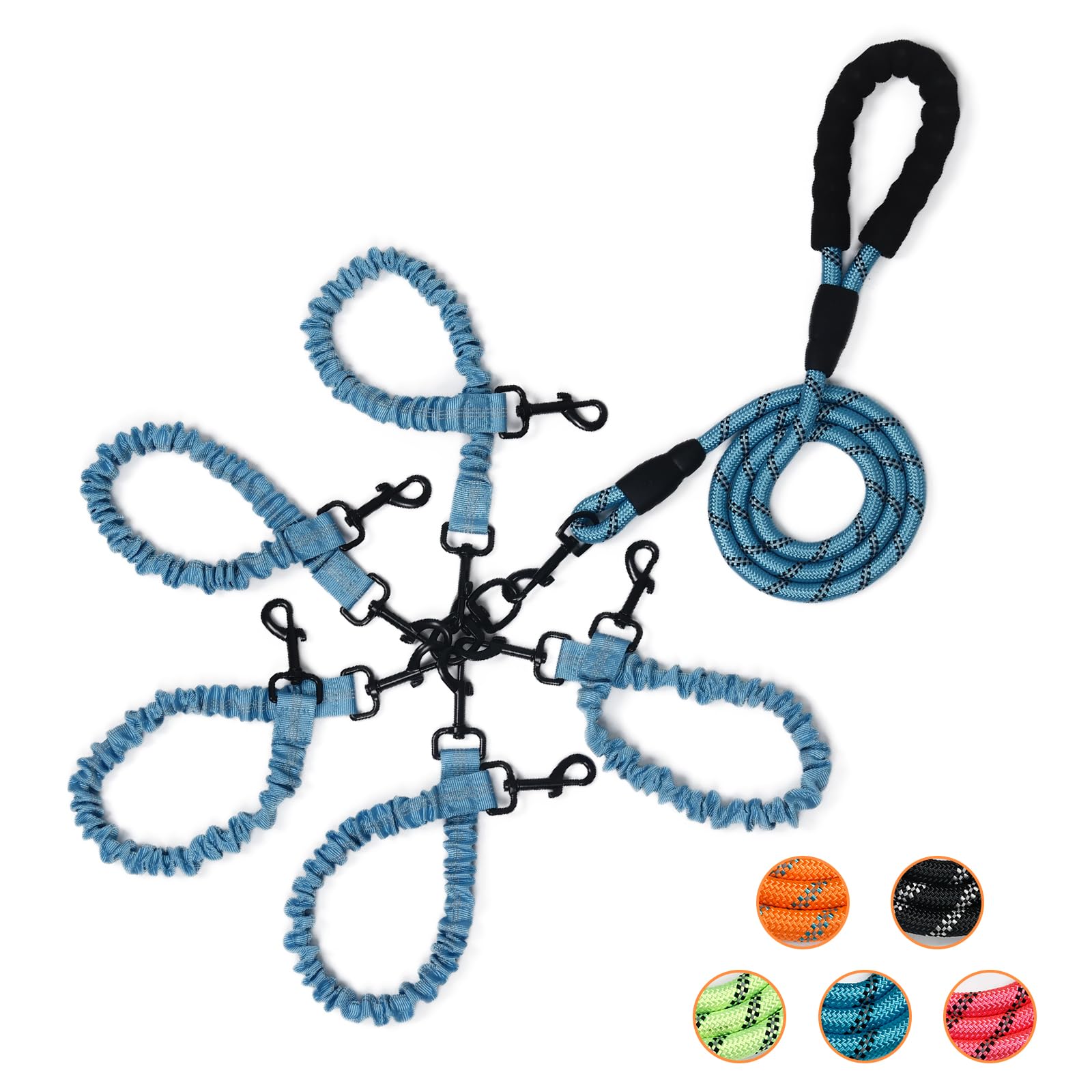 Photo 1 of 5 Way Dog Leash,No Tangle for Five Dogs, 3 in 1 Dog Leash with 360° Swivel, Shock Absorbing, Reflective Threads Comfort Foam Handle, Ideal for Small Dogs and Dog Training (Blue, Five Leashes)