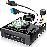 GRAUGEAR 5.25&rdquo; Front Panel USB Hub, Internal SD/microSD Card Reader for Desktop PC, Gen2x2 20Gbps USB-C Port, Dual 2.5" SSD/HDD Slots, USB3.2 Type-E Key-A &amp; USB3.0 19-Pin Header