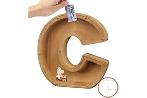 BOALORD Piggy-Bank for Kids Boys Girls Large Piggy Banks 26 English Alphabet Letter,Personalized Wooden,Transparent Money Saving Box Custom Text Name DIY Creative Gift for Real-Money (C)
