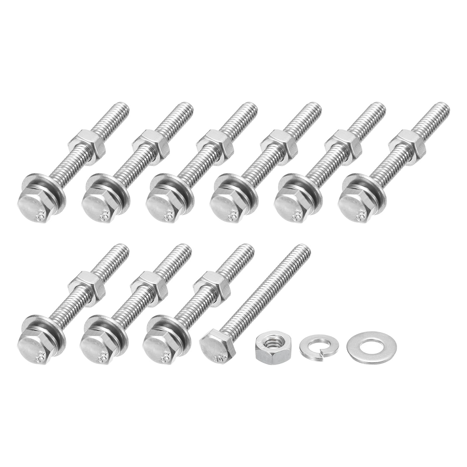 METALLIXITY Hex Head Screws Bolts, Nuts, Flat & Lock Washers Kits (1/4-20x2-1/4") 10 Set, Stainless Steel Fully Threaded Machine Screws Bolt Set - for Home Appliance Equipment
