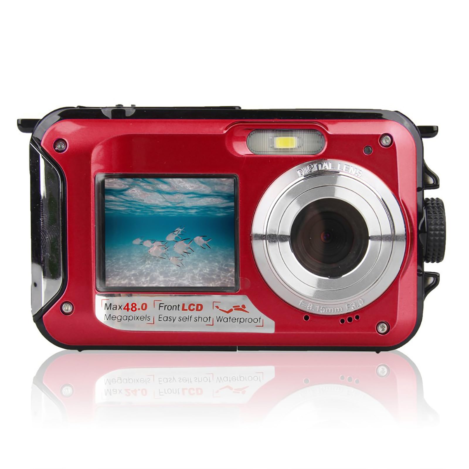 Digital Camera Waterproof 10ft Dual Screens 16X Digital Zoom Full HD 2.7K 48MP for Swimming Diving Surfing River Stream Ocean Landscape Water Park Photography(Red) Waterproof Camera