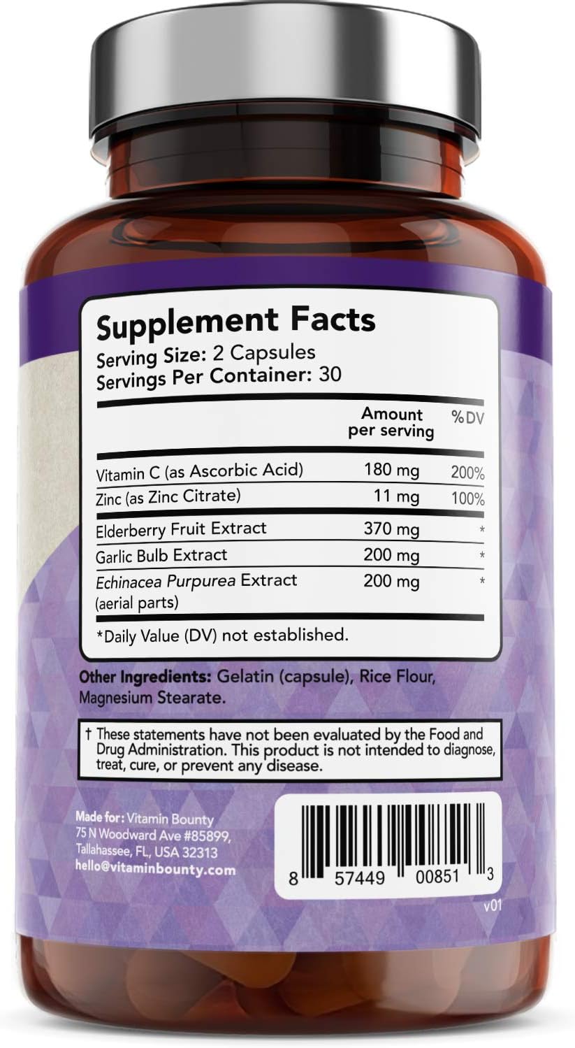 Elderberry Zinc Immune Support with Vitamin C & Echinacea - Advanced 5-in-1 Powerful Blend: Health & Personal Care