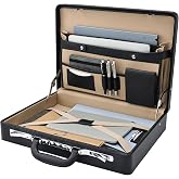 Briefcases for Men Carrying Case Document Attache Case for 16 Inch Laptop Waterproof Faux Leather Multi File Organizer with Anti-Theft Lock Professional Business Case for Work Office Travel, Black