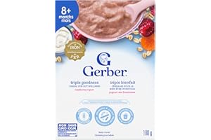 GERBER Triple Goodness Raspberry Yogurt Baby Cereal, 8 Months+, Promotes Gut Wellness, Fibre-rich Ingredients, Probiotic B. l