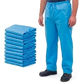 Geiserailie 10 Pcs Disposable Scrubs Pants XL Size for Men Women Blue | Blue Nonwoven Breathable Work Pants, Adjustable Drawstring Tie Waist, Lightweight Protective Trousers with 2 Pockets