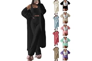 Gamivast Fleece 3 Piece Fuzzy Lounge Set Cardigan Women Crop Pants Sets Sexy Pajama Set Soft Comfy Loungewear Set Shorts