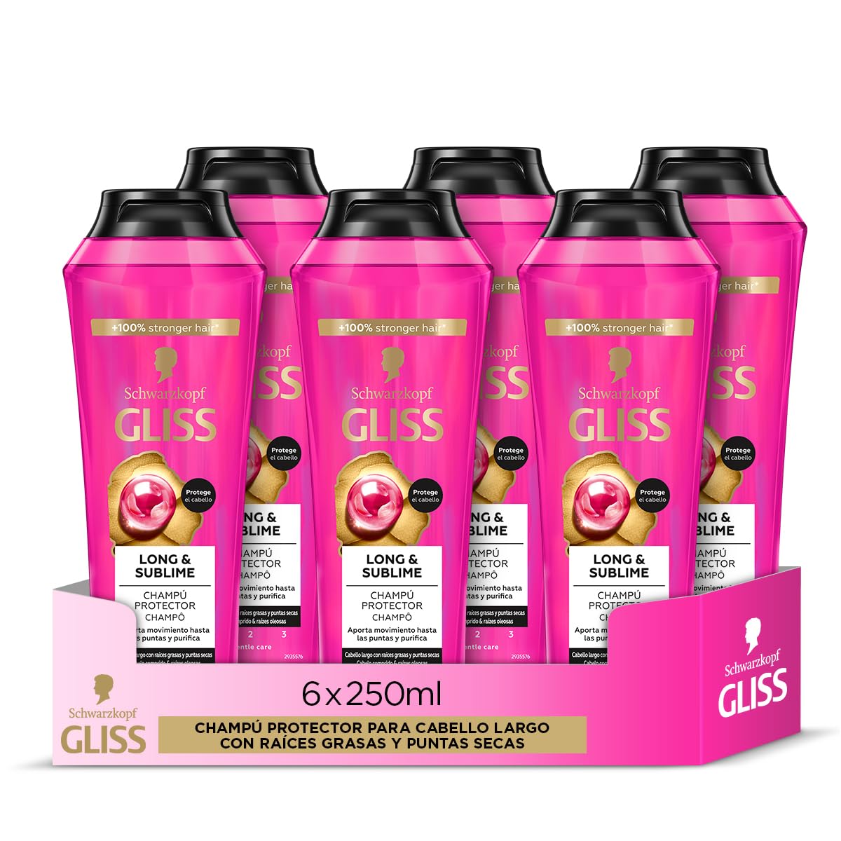 Gliss - Shampoo for long hair with oily roots - Long&Sublime - 4 x 250ml- Protective range