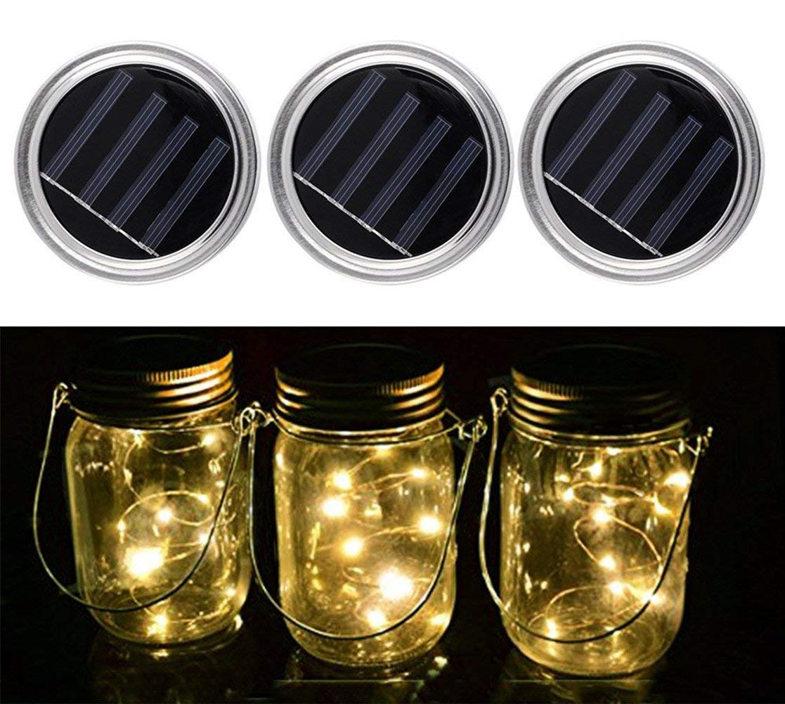 Mason Jar Lights, 3 Pack Solar Mason Jar Lid Insert, LED String Solar Light Jar Lid Insert for Garden Patio Outdoor Party Festivals, Wedding Decoration (Warm White Lights)