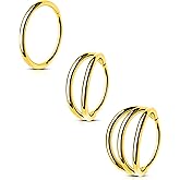 CM Crareesi Mania Triple/Double Hoop Nose Ring - 3Pcs Septum Rings Clicker 316L Stainless Steel Conch Piercing Jewelry Cartilage Earring Helix Rook Tragus
