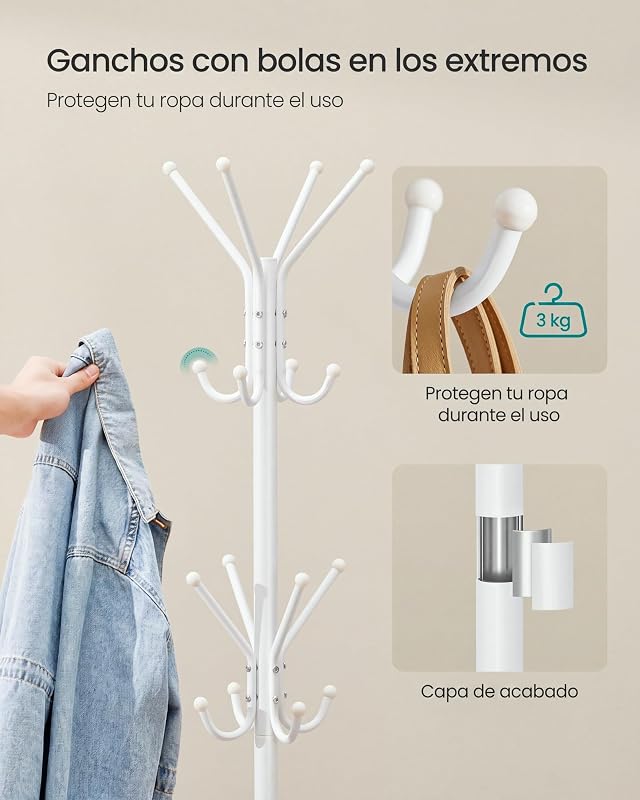 Perchero de Pie Moderno, Colgador Ropa de Acero con 16 Ganchos