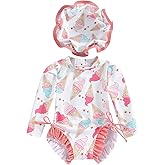 pengnight Toddler Baby Girl Swimsuit One-Piece Long Sleeve Ruffle Floral Print Rash Guard Zipper Bathing Suit