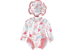 BEAUTOOLY Toddler Baby Girl Cute Rash Guard Floral Long Sleeve Zipper Swimsuits Summer Beach Bathing Suits
