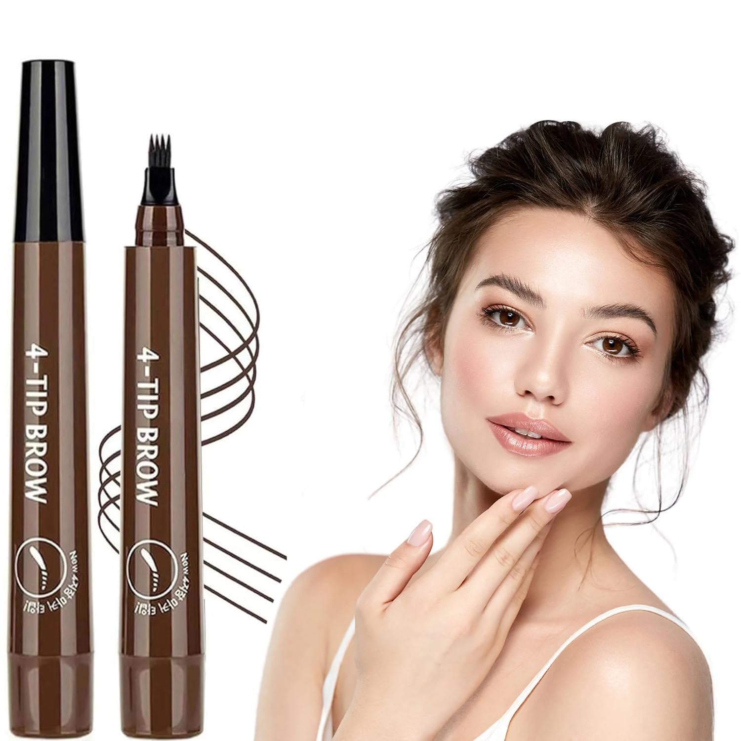 Photo 1 of 2025 Upgraded Magic Eyebrow Pencil - 3D Waterproof, Sweatproof & Long-Lasting All Day 4-Tip Microblading Brow Pen for Vivid & Hair-Like Brows Contouring & Precise Magic with 4 Fork (Dark Brown)