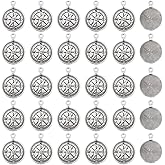 SUNNYCLUE 1 Box 50Pcs Silver Compass Charm Small Nautical Charms Bulk Metal Alloy Tibetan Style Antique Summer Hawaii Sea Ocean Anchor Pendants for Jewelry Making Necklace Earring DIY Craft Findings