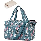 Ceneda Travel Duffle Bag - Quilted Weekender Overnight Bags For Women with Wet Pocket & Shoe Bag, Fits Airline Approved Personal Item Size (Blue Flower)