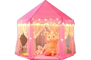 Monobeach Princess Castle Play Tent for Girls - Large 55'' x 53'' Playhouse with Star Lights for Indoor and Outdoor Play