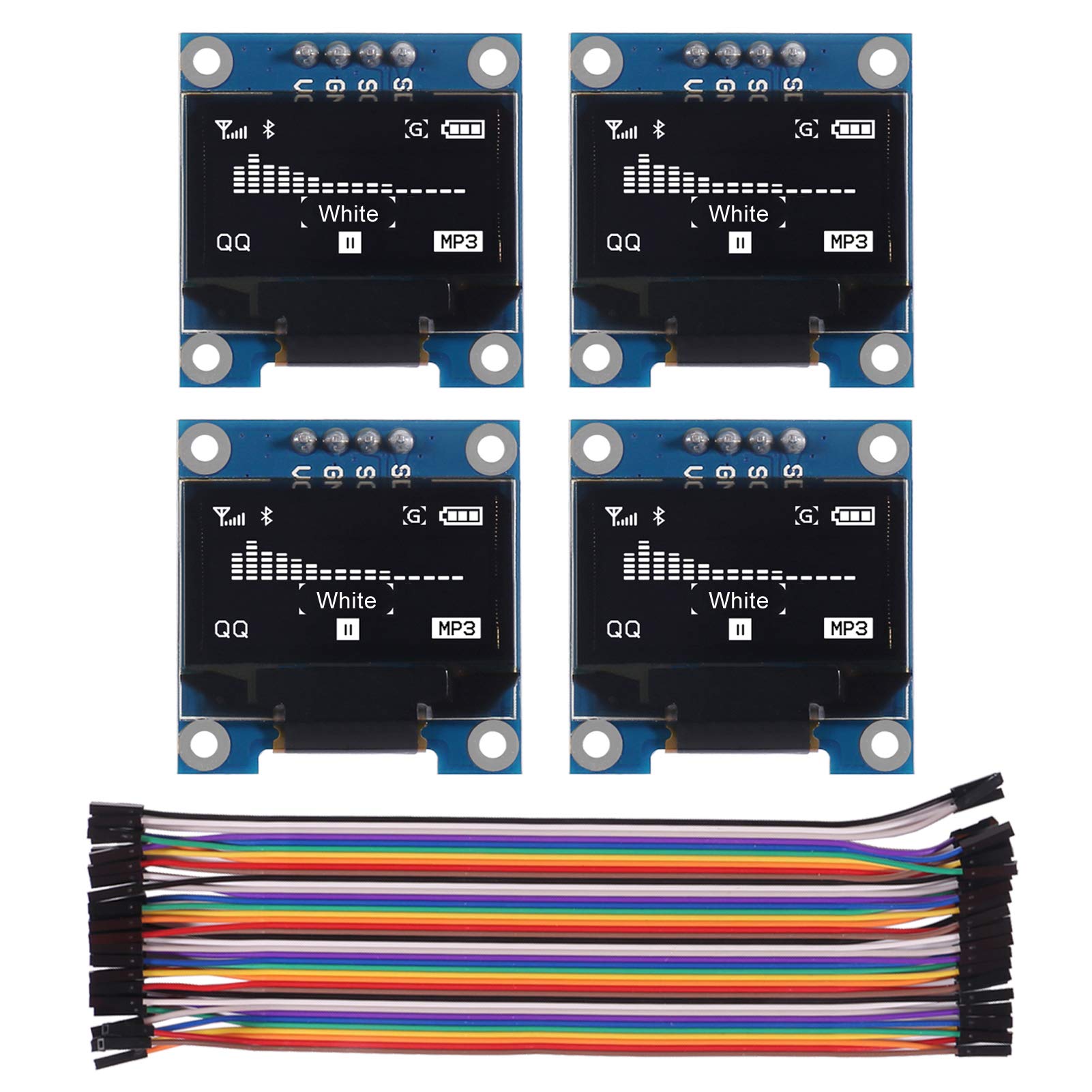 AITRIP 4pcs I2C OLED 0.96 Inch OLED Display Module IIC SSD1306 128 64 LCD White with Du-pont Wire Female to Female for Arduino UNO R3 STM