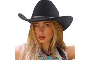 DRESHOW Classic Western Felt Cowboy Cowgirl Hat for Women Men Outdoor Wide Brim Belt Buckle Panama Hat Unisex Rolled up Caps
