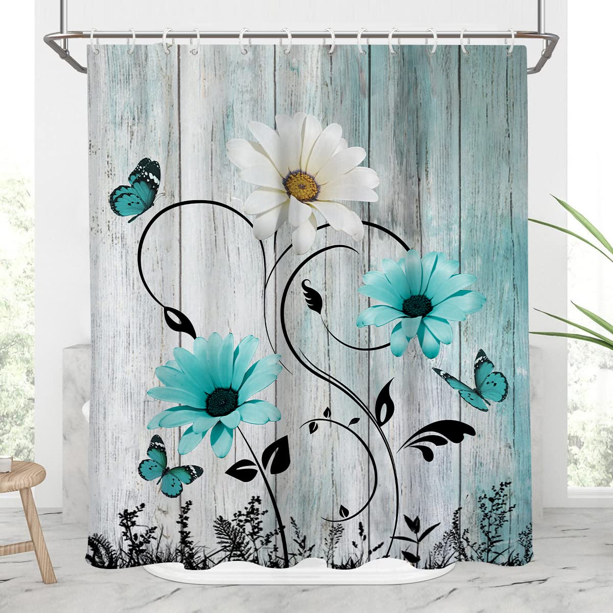 AAtter Teal Aqua Turquoise Shower Curtain, Wood