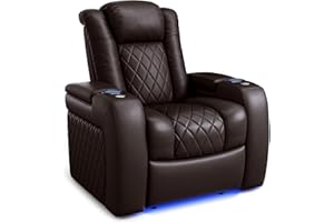 VALENCIA THEATER SEATING Valencia Tuscany Home Theater Seat - Nappa Leather Power Recliner with Cool Gel Memory Foam, USB-C/A Charging, RGB LED Lights, Adjustable Lumbar & Headrest (Single Recliner, Dark Chocolate)
