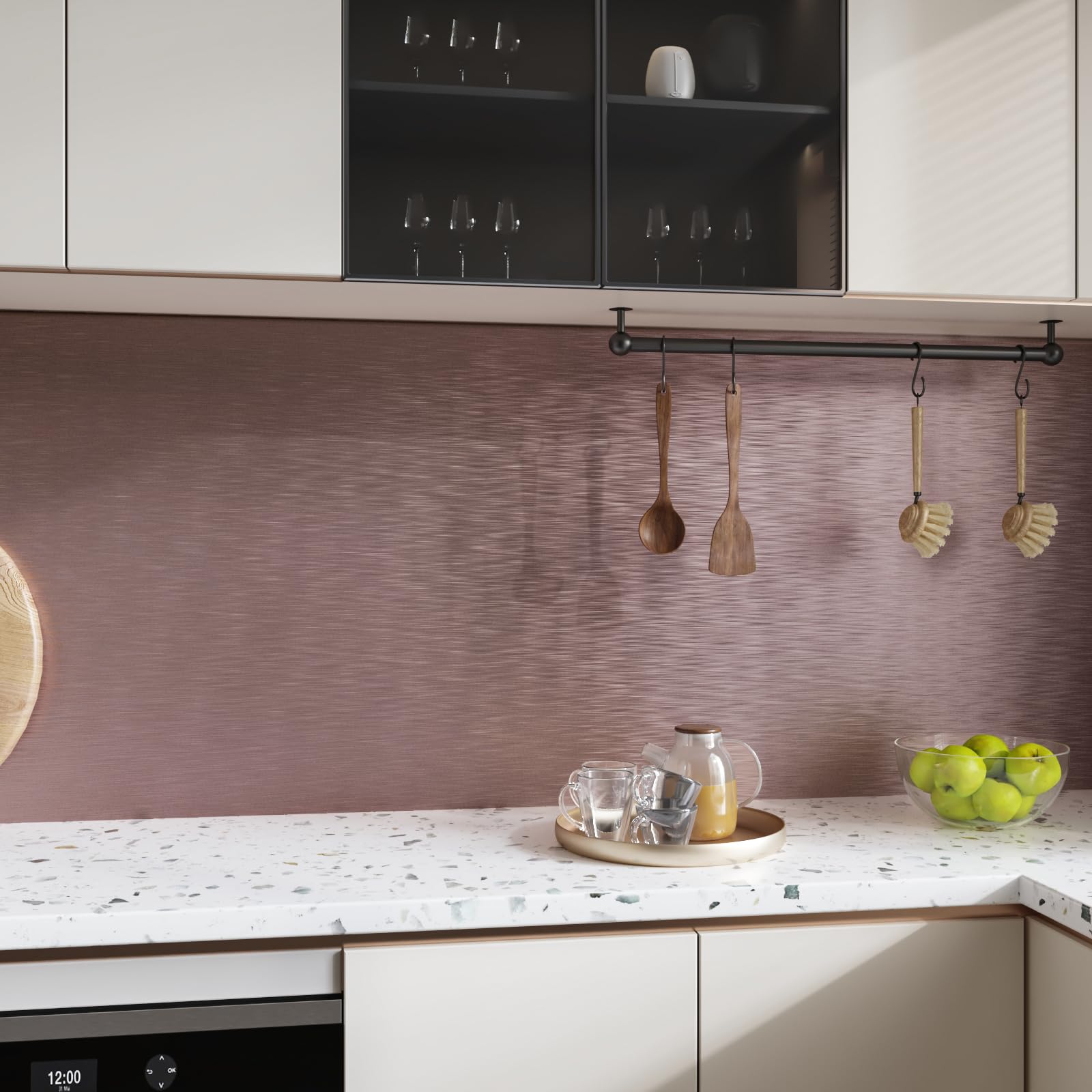 CRE8TIVE Rose Gold Brushed Metal Effect Wallpaper Stainless Steel Contact Paper Waterproof 30cm x 200cm Pink Sticky Back Plastic Roll Kitchen Vinyl Wrap Refrigerator Cabinet DIY Heat-Resist Removable