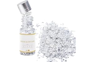 KINNO 100mg Silver Flakes and Sprinkles, Metallic Glitter Flakes for Drinks, Pure Silver Leaf Flakes for Decorative Dishes, Cooking, Cakes, Desserts, Chocolates