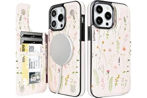 uCOLOR for iPhone 13 Pro Max 6.7" Wallet Case Magsafe with Card Holder Slot【Compatible with MagSafe】 Folio Flip PU Leather RFID Blocking Design (Nude Wild Flower, iPhone 13 Pro Max)