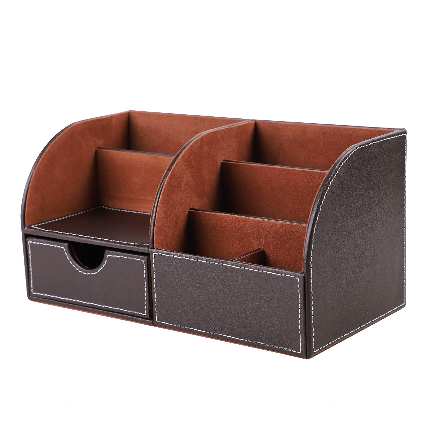 Leather Desk Organizer - Desktop Accessories Tidy Holder - Multifunctional PU Leather Multi-Function Storage Box - Cosmetic Box - Business Card Pen Remote Control Mobile Phone Office Accessories