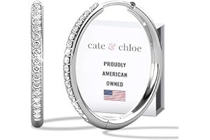 Cate & Chloe Bianca 18k White Gold 25mm Silver Hoop Earrings with Round Cut Simulated Diamond Crystals, Hypoallergenic Jewelry for Women, Gift for Her