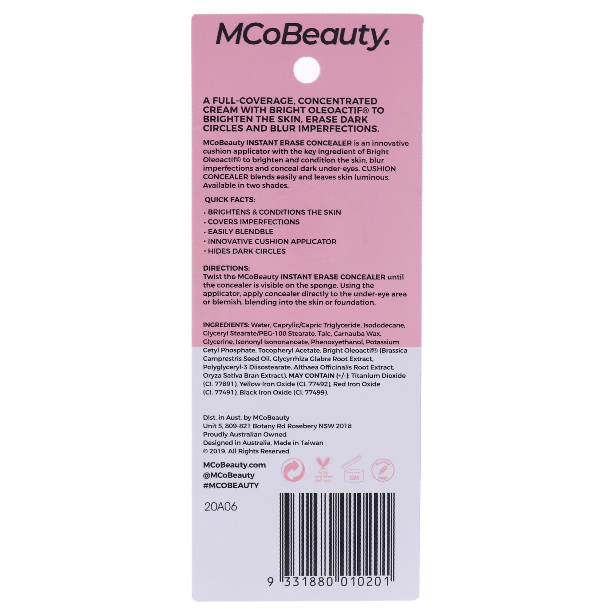 MCoBeauty Instant Eraser Concealer - Provides Full Coverage, Brightening And Smoothing - Blurs The Appearance Of Dark Circles, Fine Lines And Wrinkles - With A Cushion Applicator - 03 Medium - 0.2 Oz