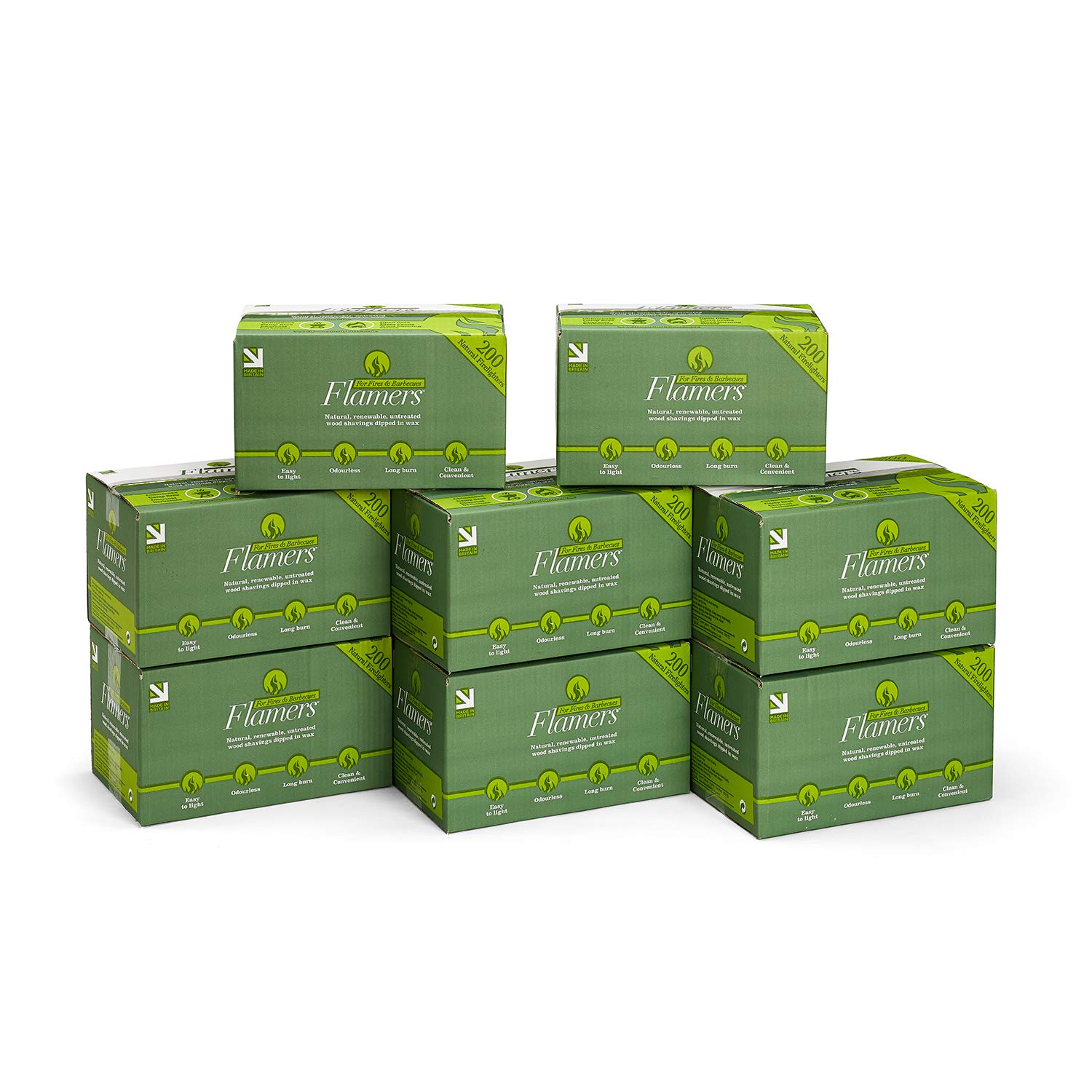 8 x 200 Flamers Natural Fire Lighters for Wood Burner Firepit Bbq Pizza Oven Fireplace Chimenea Barbecue Fire Starter - Firestarter for Kiln Dried Kindling Log Coal Charcoal Briquette