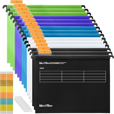 MerryNine Suspension Files 15Pcs A4 Polypropylene with Tabs Inserts Multi Color