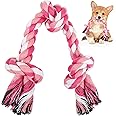 SZEE Dog Rope Toys, 3 Knots Chew Rope for Medium and Small Dogs, Natural Cotton Pull Toy for Tug of War and Teeth Cleaning (Pink)