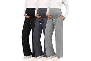Sweetyweee 3 Pack Women's Maternity Pants Wide Leg Lounge Over The Belly Loose Drawstring Casual Pregnancy Pants with Pockets